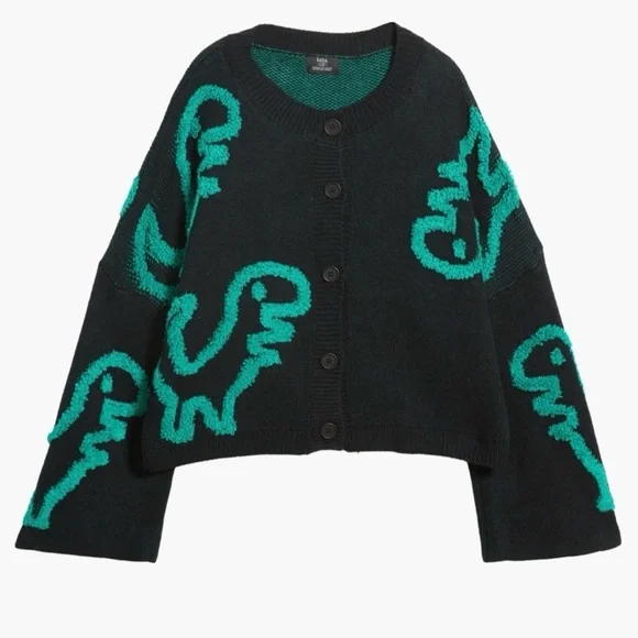 Dressed in Lala Rawr T-Rex Jacquard Cardigan black green SzS/M - Picture 2 of 9